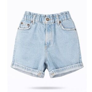 ZARA Girls Light Wash Denim Shorts Size 10 High Rise Elastic Waist